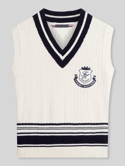 Tommy Hilfiger Strickpullunder mit Wappen Logo Stitching aus reiner Baumwolle Offwhite 2