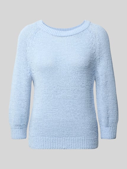 Produktfoto, lichtblauwe Strickpullover mit Rundhalsausschnitt und 3/4-Arm van monari in regular fit, katoenmengsel, structuur fijn gebreid