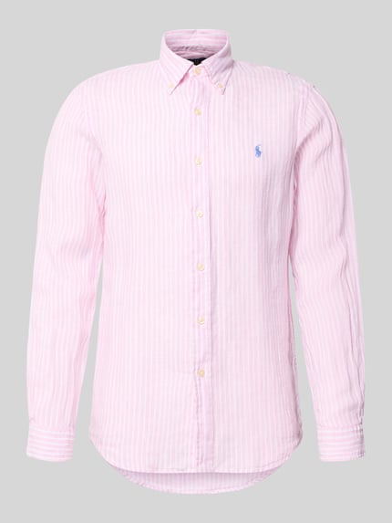Produktfoto, Regular Fit Freizeithemd aus reinem Leinen von Polo Ralph Lauren, Optik: gestreift in Two-Tone, Button-Down-Kragen, Flammgarn-Struktur