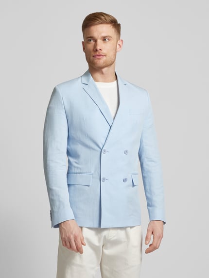 CK Calvin Klein Slim Fit Leinensakko im unifarbenen Design Hellblau 4