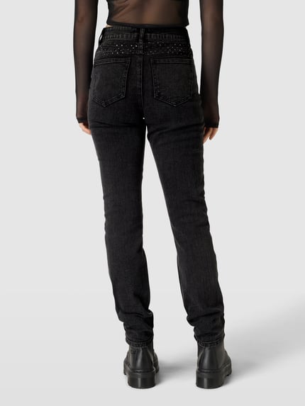 ONLY Straight Fit Jeans mit Ziersteinbesatz Modell 'EMILY' Black 5