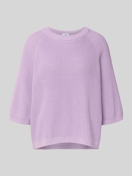 Produktfoto, Oversized gebreide pullover van puur katoen, model 'MARGE' van JJXX, lila, tricotlook, ribboorden, ronde hals, 3/4-mouw