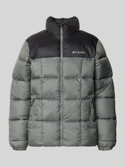Produktfoto, Regular Fit Jacke in Stepp-Optik Modell 'Puffect™' von Columbia, grau-schwarz, Logo-Print, Stehkragen, Reißverschluss