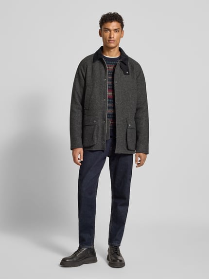 Barbour Regular fit wollen jack met corduroy, model 'BEDALE' Antraciet - 1