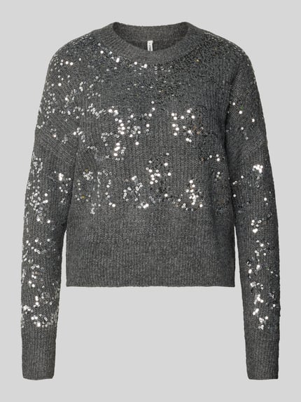 ONLY Relaxed Fit Strickpullover mit Paillettenbesatz Modell 'LALTA' Anthrazit Melange 2