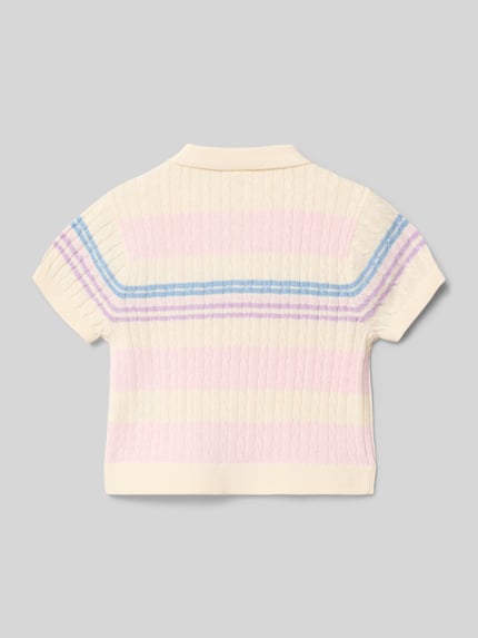 Productfoto, Regular Fit Strick-Shirt aus Baumwoll-Mix von s.Oliver RED LABEL voor kinderen met all-over motief, kabelpatroon, gestreept, korte mouw, rompzoom en mouwboord geribd, tricotlook, katoenmix, pastelkleuren, zachte textuur