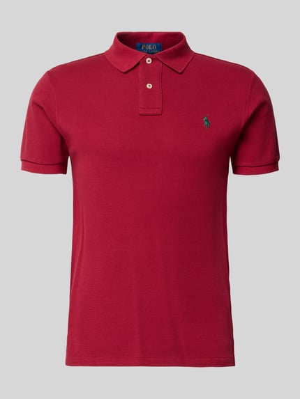 Produktfoto, Slim Fit Poloshirt aus reiner Baumwolle von Polo Ralph Lauren, czerwony, jednolity, krój slim fit, logo, kołnierzyk polo, bawełna piqué