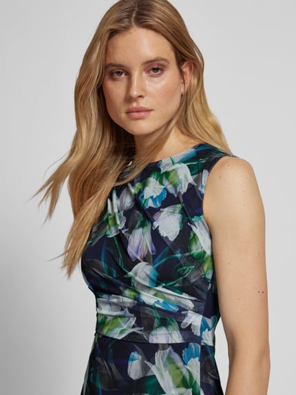 SWING Cocktailjurk met bloemenmotief Donkerblauw - 3