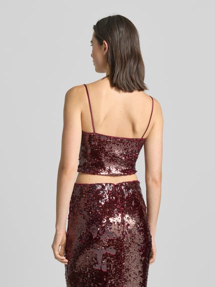 Jake*s Cocktail Slim fit korte top met pailletten Kersenrood gemêleerd - 5