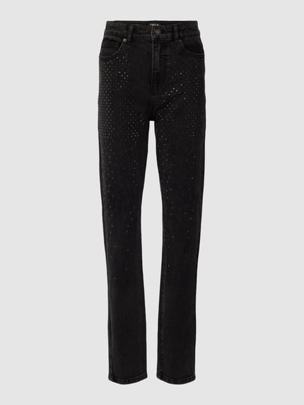 ONLY Straight Fit Jeans mit Ziersteinbesatz Modell 'EMILY' Black 2