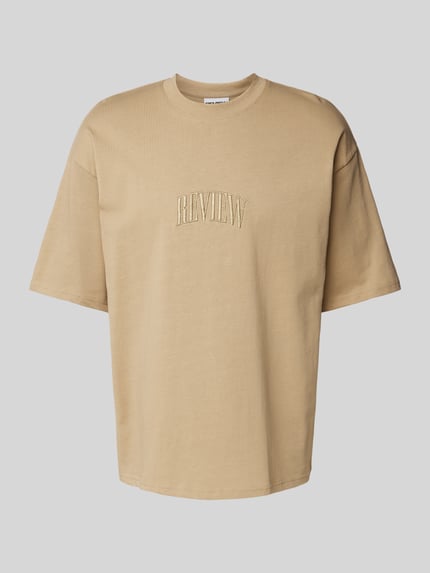 REVIEW T-shirt z wyhaftowanym logo Szarobrązowy 2