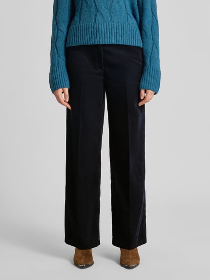 Tom Tailor Wide Leg Marlenehose aus Baumwoll-Mix Dunkelblau 4