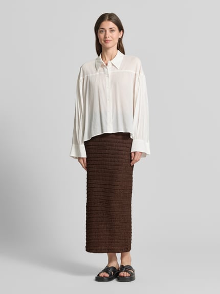 Jake*s Collection Midirok met structuurpatroon en elastische tailleband Donkerbruin - 1