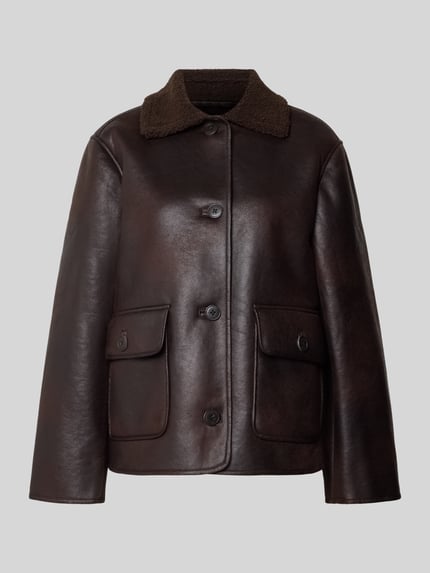 Jake*s Casual Regular Fit Webpelzjacke mit Leder-Optik Dunkelbraun 2