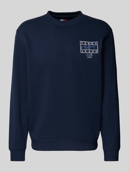Produktfoto, Regular Fit Sweatshirt aus reiner Baumwolle von Tommy Jeans in Dunkelblau, unifarben, Label Print, Rundhals, langarm, Sweatstoff