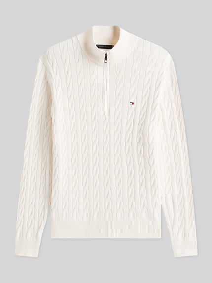 Tommy Hilfiger Regular Fit Troyer aus reiner Baumwolle mit Logo-Stitching Ecru 2