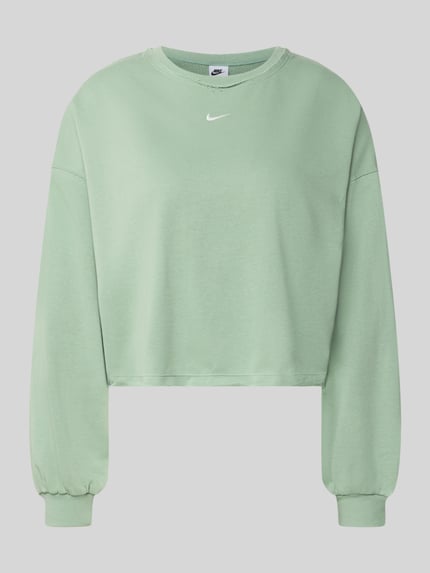 Produktfoto, Relaxed Fit Pullover mit Logo-Stitching Modell 'Chill' von Nike im hellgrünen Baumwoll-Mix, elastische Ärmelabschlüsse