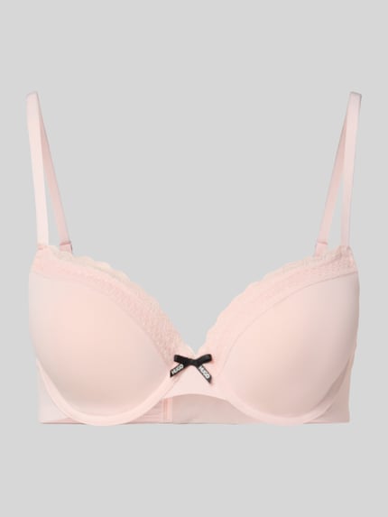 Produktfoto, BH mit Push Up Modell 'Unique' von HUGO, Optik: Unifarben, Cup-Detail: Vorgeformt, Gefüttert, Push-Up, Schleife mit Label-Schriftzug, Spitzenbesatz, Bügel, Materialverarbeitung: Feinripp