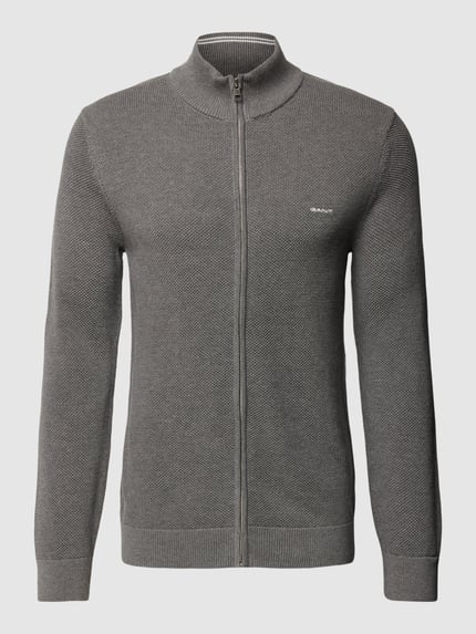 GANT Gebreid jack met labelstitching model 'PIQUE' Antraciet - 2
