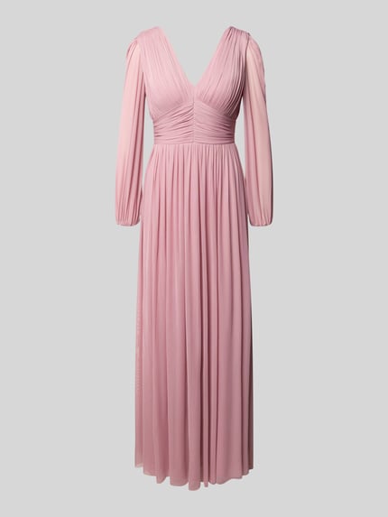 Productfoto, Regular Fit Abendkleid in Falten-Optik van Lipsy in lichtroze, lange mouwen, v-hals, elastische manchetten, doorlopende voering, getailleerde pasvorm, elastische materiaalmix, avondjurk