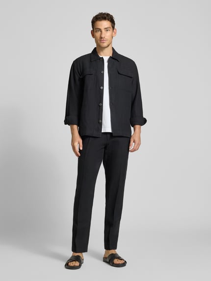 Selected Koszula-kurtka o kroju relaxed fit z mieszanki lnu i bawełny model 'LEROY' Czarny 1