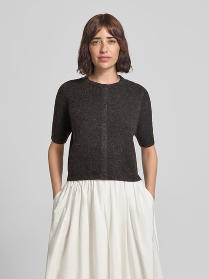 VERO MODA Regular Fit Strickjacke mit kurzem Arm Modell 'VMDOFFY' Schoko 4