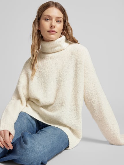 PIECES Relaxed Fit Rollkragenpullover mit Wollanteil Modell 'NATHERINE' Offwhite Melange 3