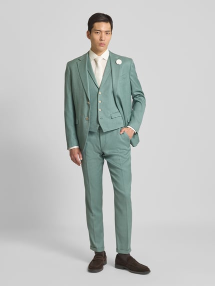 MCNEAL Spodnie do garnituru o kroju slim fit z dodatkiem lnu Zielony 1
