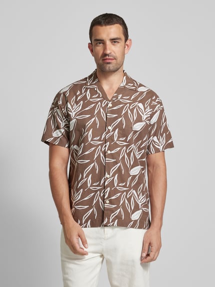 JACK & JONES Premium Loose Fit Freizeithemd aus Baumwoll-Leinen-Mix Modell 'SUMMER' Dunkelbraun 4