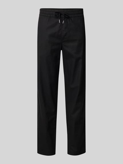 Produktfoto, Straight Fit Leinenhose mit elastischem Bund Modell 'Barton' von Matinique aus schwarzem Baumwolle-Leinen-Mix, Gesäßtaschen, Tunnelzug