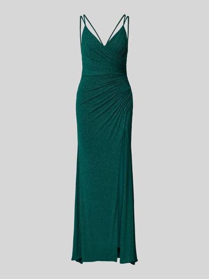 Mascara Abendkleid mit V-Ausschnitt und Raffungen Dunkelgruen 2