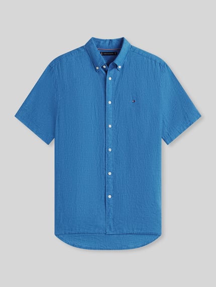 Tommy Hilfiger Regular Fit Kurzarmhemd aus reinem Leinen Jeansblau 2