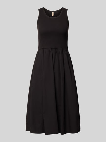 Produktfoto, Knielanges Kleid im 2-in-1-Look von Soyaconcept, zwart, A-lijn, puur katoen, ronde hals, knielengte, zachte textuur