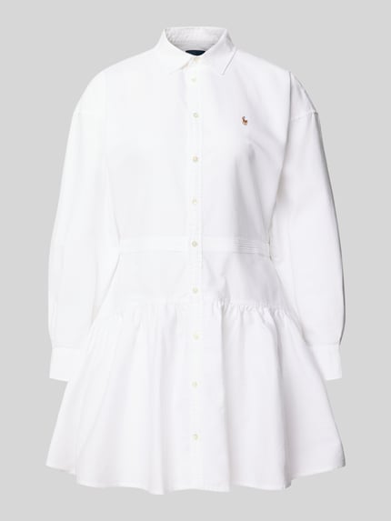 Produktfoto, Tailliertes Blusenkleid aus reiner Baumwolle von Polo Ralph Lauren, effen wit, getailleerd, minilengte, Oxford, logodetail