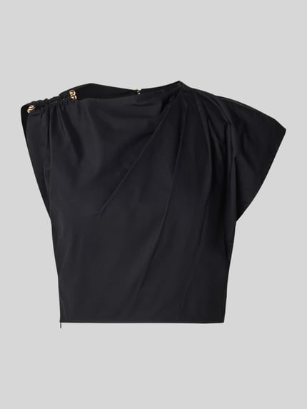 Produktfoto, Cropped blouse im asymmetrischen design model 'Dottie' von Forever New, puur katoen, mouwloos design, plooien, siergarnering, ruglengte maat 36: 39 cm