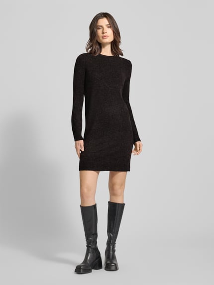 VERO MODA Fließendes Strickkleid mit langen Ärmeln Modell 'DOFFY' Dunkelbraun Melange 1