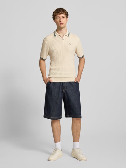 REVIEW Slim Fit Poloshirt in Strick-Optik Ecru 1