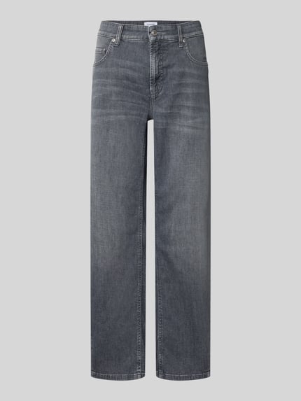 Productfoto, grijsblauwe jeans met rechte pijpen, zichtbare stiksels en zakken, Barrel Jeans uit pure katoen model 'ORIA' van CAMBIO, Dames Barrel jeans