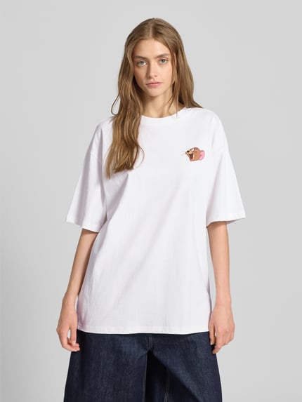 REVIEW T-shirt typu oversized z nadrukiem z motywem Biały 4