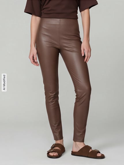 Raffaello Rossi Slim Fit Kunstlederhose aus Viskose-Mix Modell 'RESA' Taupe 4