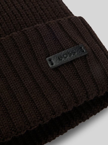 BOSS Mütze aus Wolle mit Logo-Patch Modell 'Fati' Dunkelbraun 4