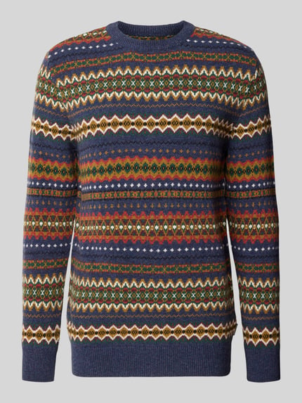 Barbour Sweter z żakardową strukturą Granatowy melanż 1