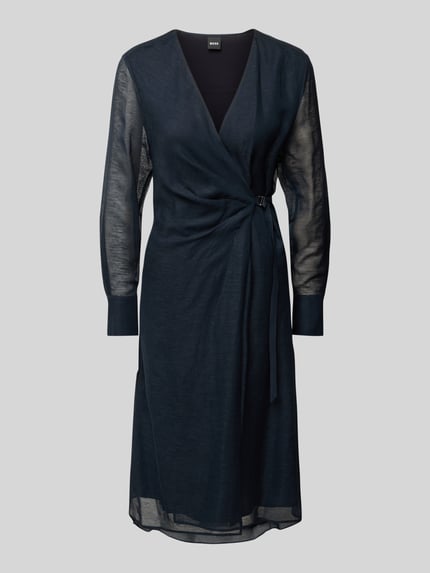 BOSS Knielanges Kleid aus Viskose-Leinen-Mix Modell 'Dosala' Marine 2