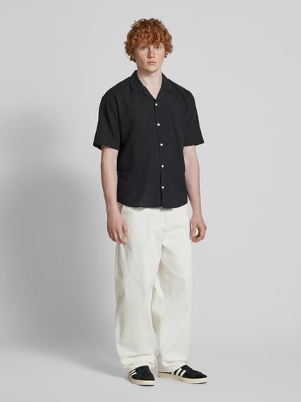 ONLY & SONS Relaxed Fit Freizeithemd aus Baumwoll-Leinen-Mix Modell 'CAIDEN' Black 1