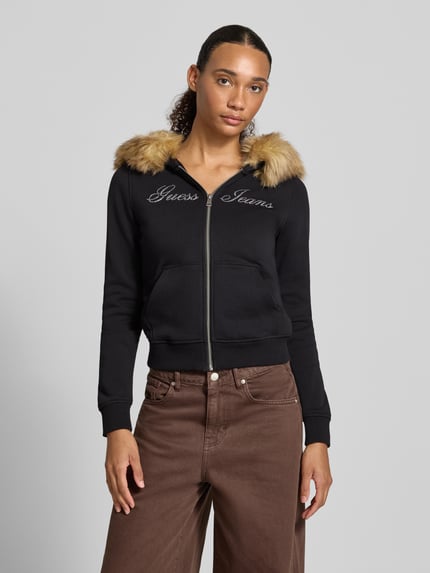 GUESS Jeans Slim fit sweatjack van puur katoen met imitatiebont Zwart - 3