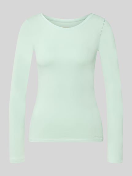 Produktfoto, shirt met lange mouwen uit mix van katoen en elastaan van Marc Cain, lichtgroen, slim fit, ronde hals, ruglengte maat 36: 50 cm