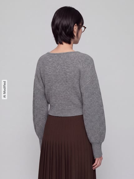 PIECES Regular Fit Pullover in Wickel-Optik Modell 'AVA' Mittelgrau Melange 4