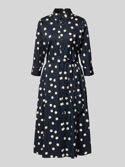 Produktfoto, Regular Fit Blusenkleid aus Baumwoll-Mix von s.Oliver BLACK LABEL in Midi-Länge mit Optik:Allover-Muster, Polka-Dots, Knopfleiste und Taillengürtel.