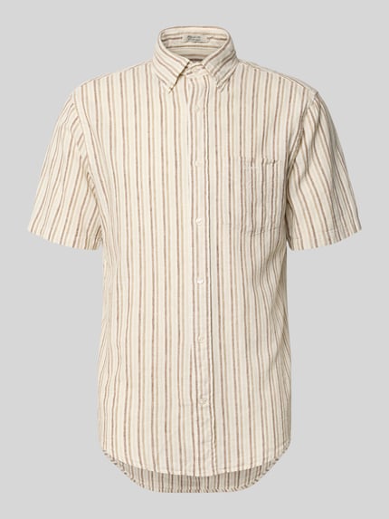 Produktfoto, Slim Fit Leinenhemd mit Brusttasche von Gant im Streifenmuster, Kurzärmelig, Button-Down-Kragen, Baumwoll-Leinen-Mix, durchgängige Knopfleiste, Logo-Stitching, für Herren