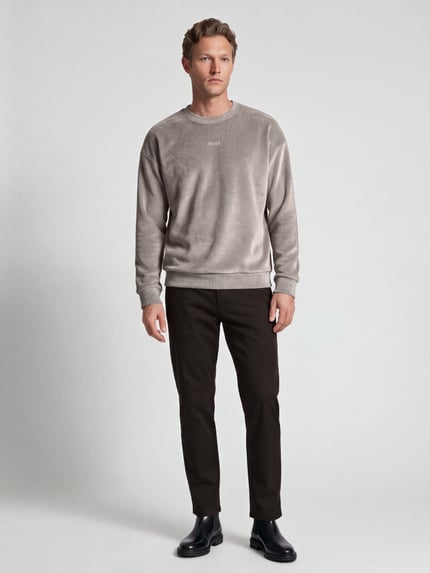 BOSS Green Sweatshirt mit samtiger Oberfläche Sand 1